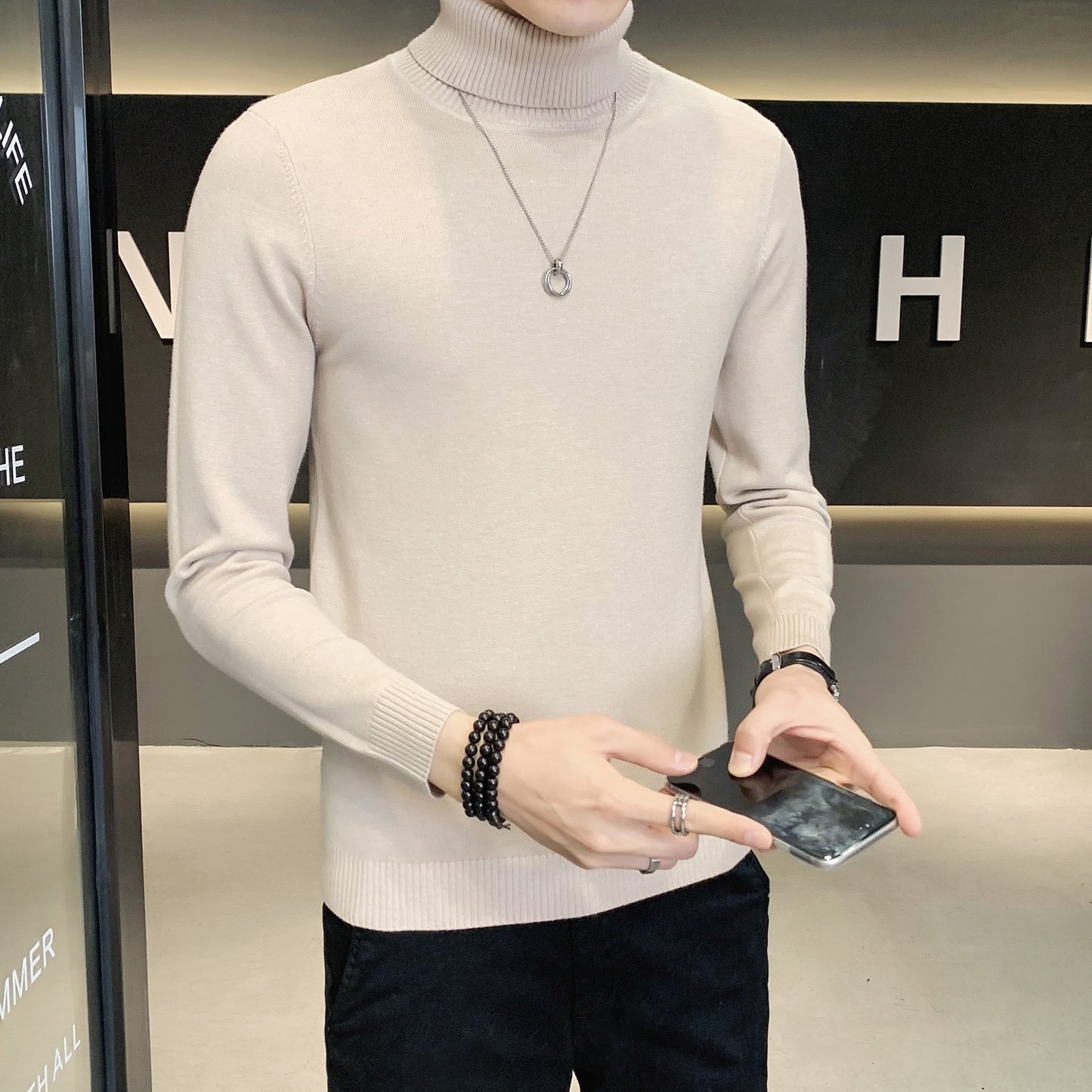 Men's sweater with high collar made of soft knitted fabric Skorter
