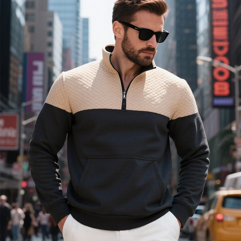 Men's sporty stand-up collar pullover with zipper and textured upper material Skorter