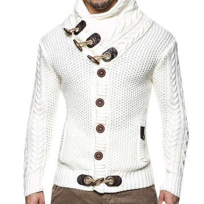 Men's chunky knit sweater with shawl collar and button detail Skorter