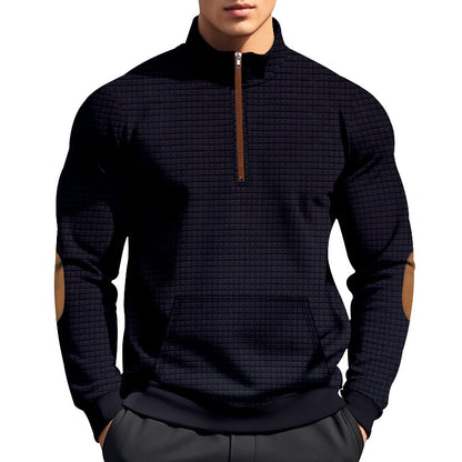 Men's sporty sweater with half zipper and structured surface Skorter