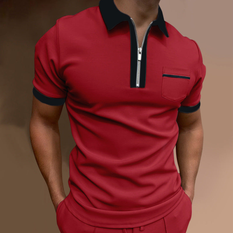 Men's sporty short-sleeve polo shirt with zipper and chest pocket Skorter