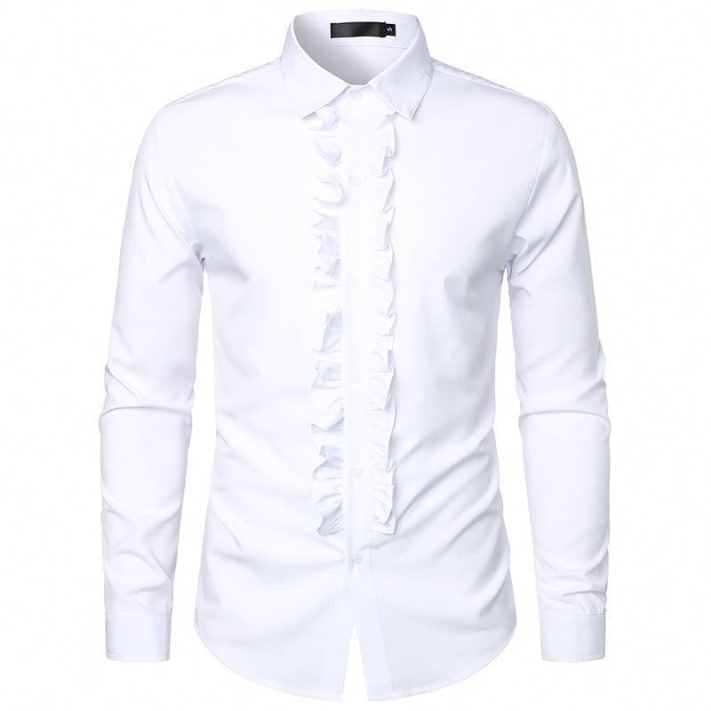 Men's elegant wedding blouse with ruffles and button detail Skorter