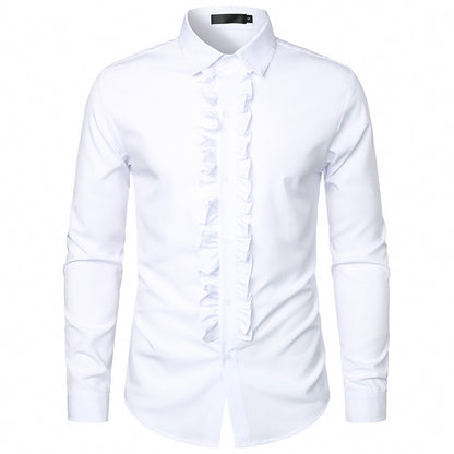 Men's elegant wedding blouse with ruffles and button detail Skorter