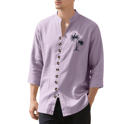 Men's long-sleeve shirt with embroidered palm motif and button placket Skorter