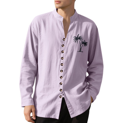 Men's long-sleeve shirt with embroidered palm motif and button placket Skorter