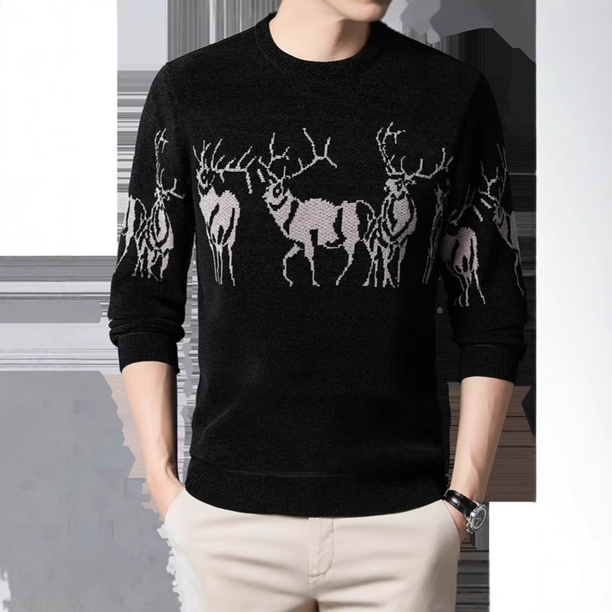 Men's knitted sweater with detailed reindeer motif Skorter