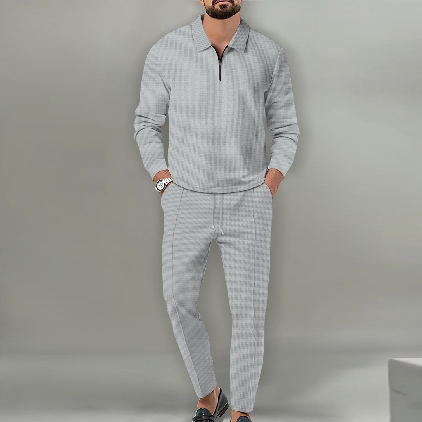 Men's sporty sweater with zipper and elegant slim-fit pants Skorter