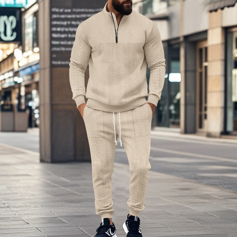 Men's sporty knit suit with stand-up collar and zipper Skorter