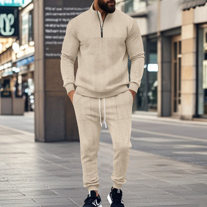 Men's sporty knit suit with stand-up collar and zipper Skorter