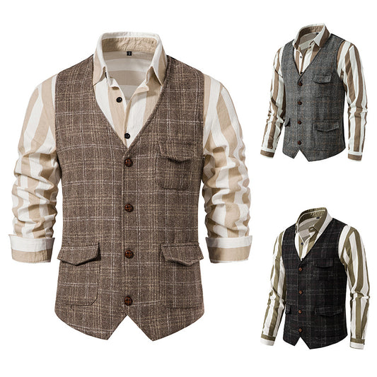 Men's waistcoat with check pattern and practical pockets Skorter