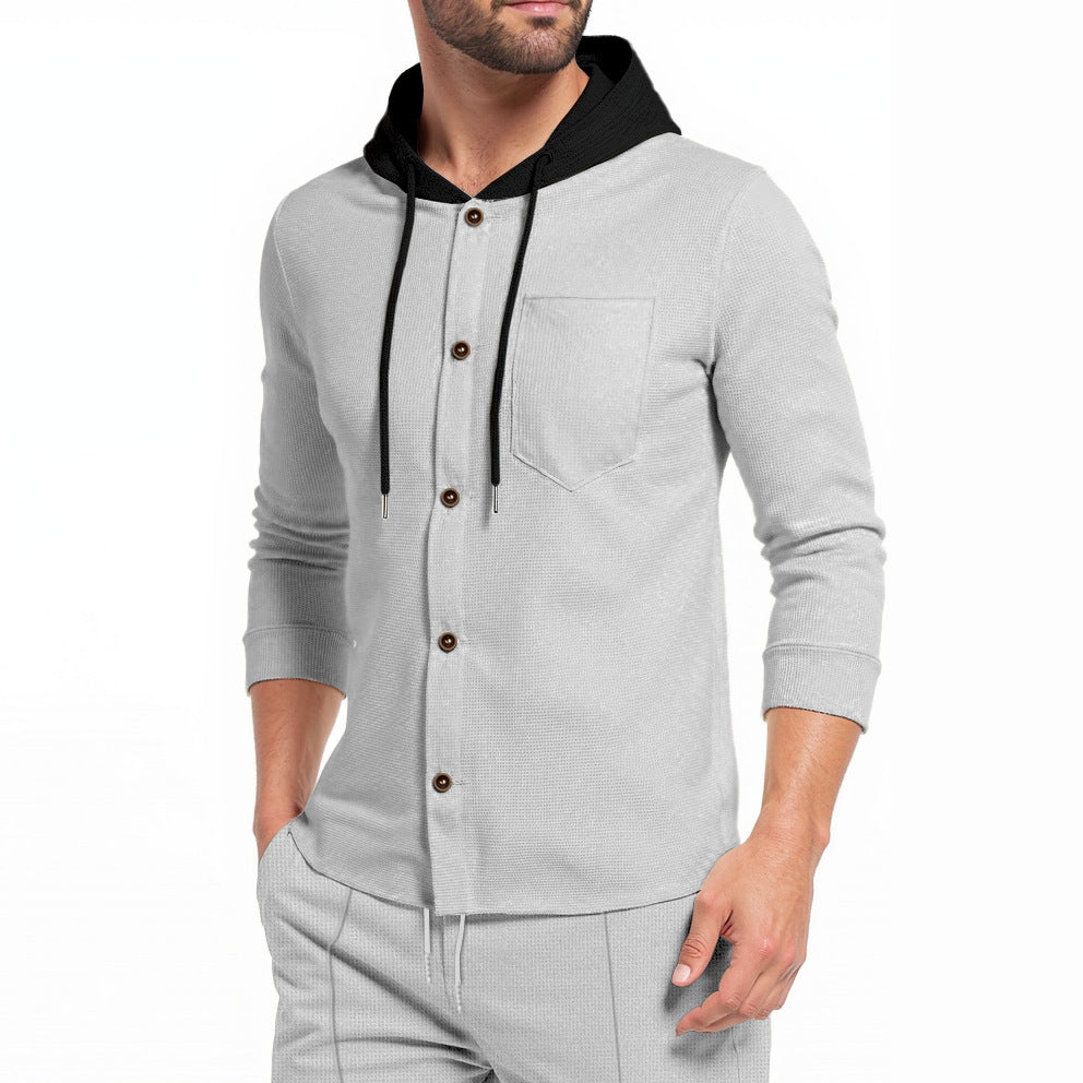Men's stylish hoodie shirt with button placket and practical chest pocket Skorter
