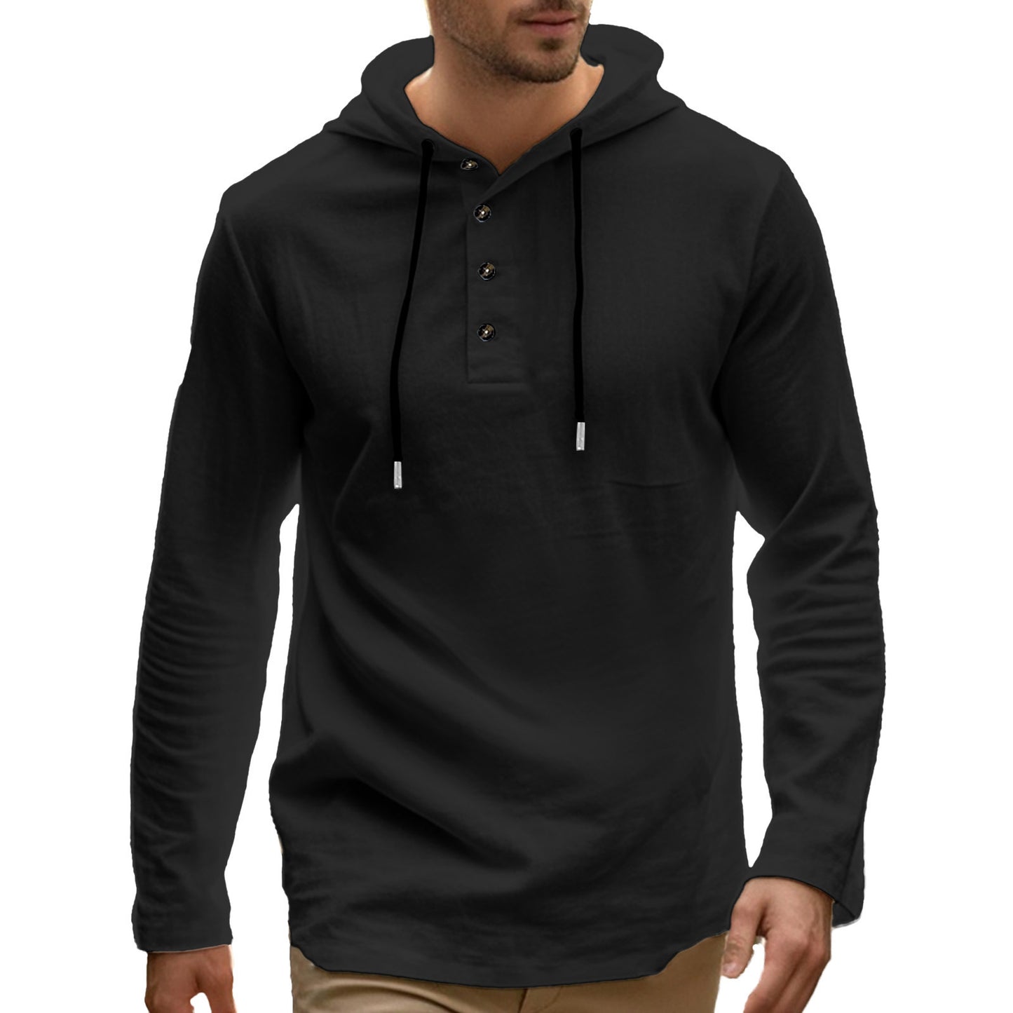 Men's hooded sweater with two-button closure and sporty cut Skorter