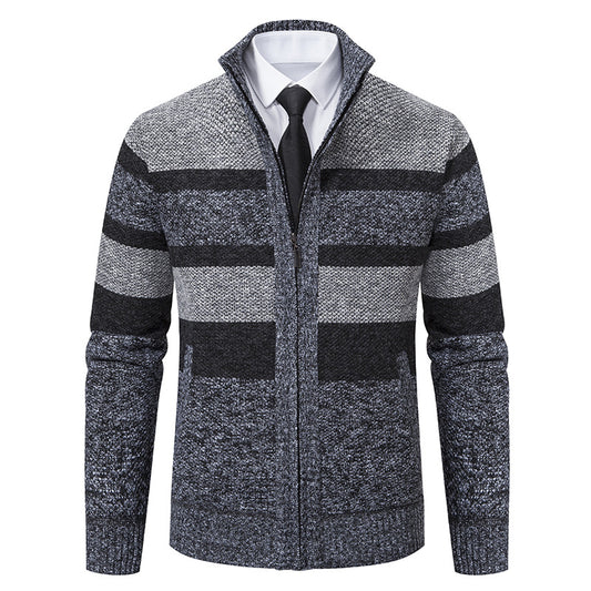 Men's cardigan with stand-up collar and modern stripe pattern Skorter