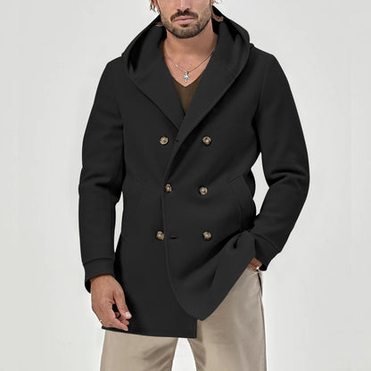 Men's stylish double talent coat with hood and elegant button placket Skorter