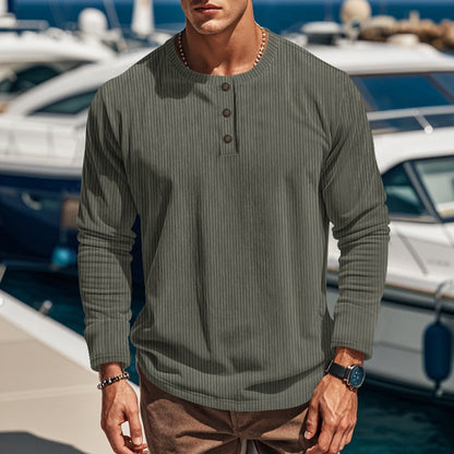 Men's long sleeve shirt with textured stand-up collar and practical button details Skorter