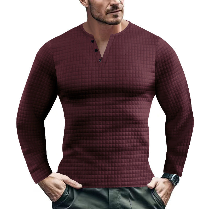 Men's Long Sleeve Shirt with Textured Design and Fashionable Button Closure Skorter