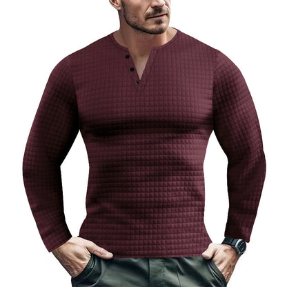 Men's Long Sleeve Shirt with Textured Design and Fashionable Button Closure Skorter