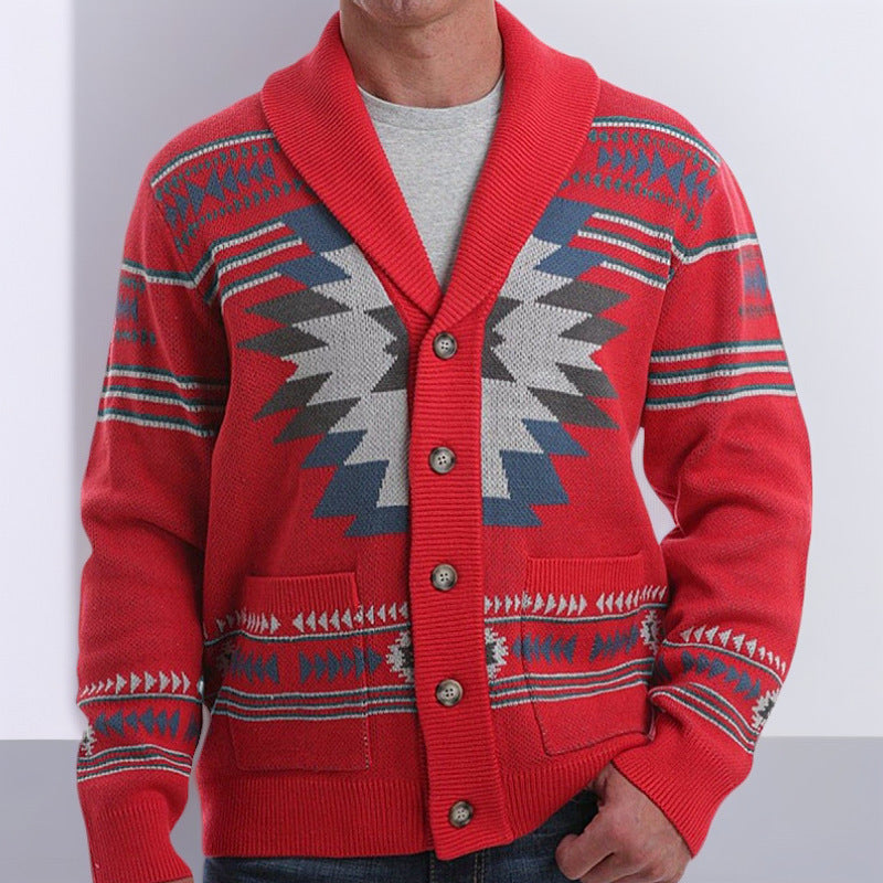 Men's cardigan with modern geometric pattern and practical pockets Skorter