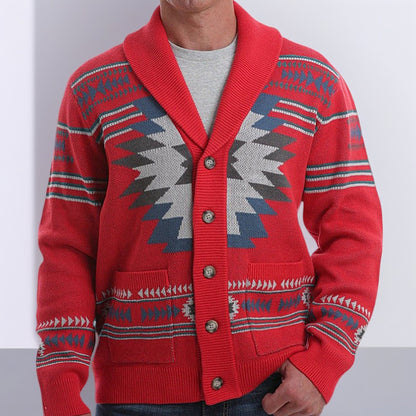 Men's cardigan with modern geometric pattern and practical pockets Skorter