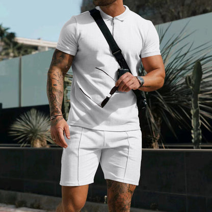 Men's sporty short-sleeve shirt with zipper and matching shorts Skorter