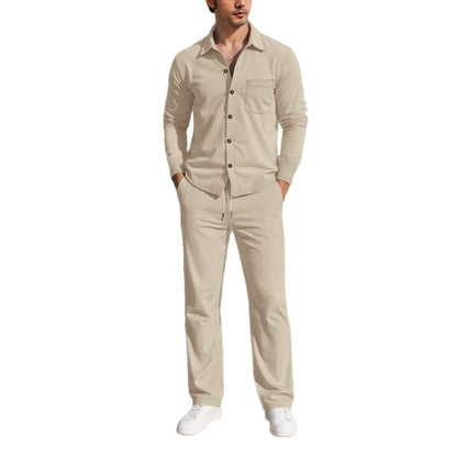Men's stylish leisure suit set with comfortable cut and elegant button placket Skorter