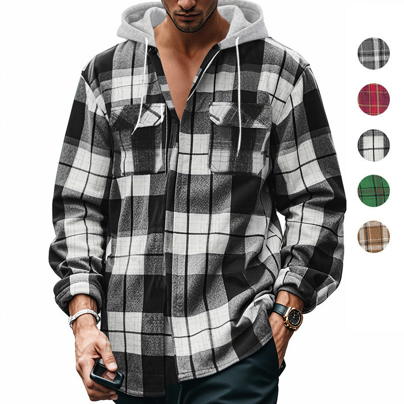 Men's shirt with hood in casual check pattern Skorter