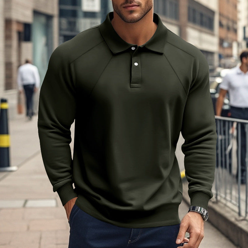 Men's Sporty Long Sleeve Polo Shirt with Modern Structured Design and Comfortable Cuffs Skorter