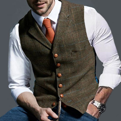 Men's vest made of high-quality linen fabric with individual wooden buttons Skorter