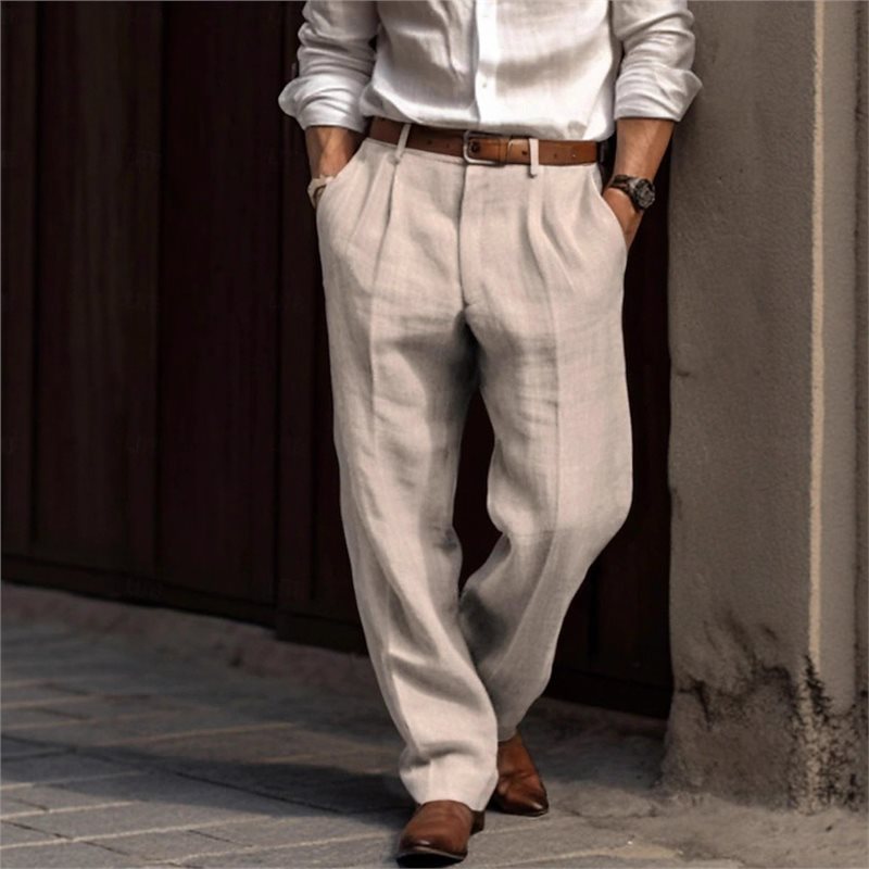 Men's elegant linen trousers with a relaxed fit and practical pockets Skorter