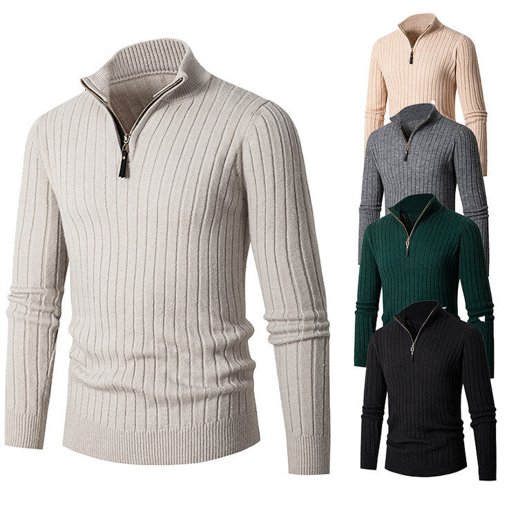 Men's sweater with modern stand-up collar and complementary zipper Skorter