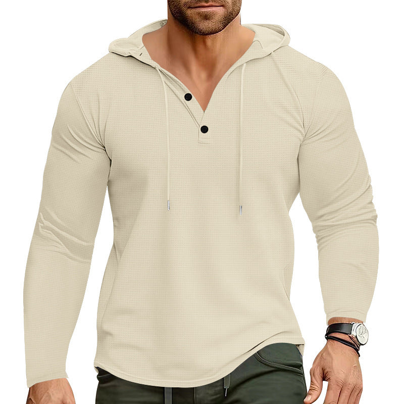 Men's stylish hoodie shirt with textured design and fashionable button details Skorter