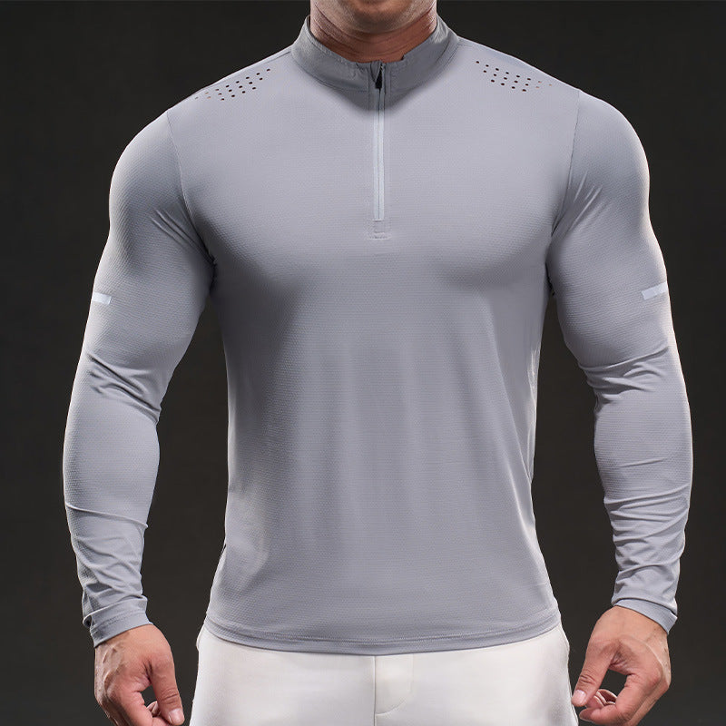 Men's Athletic Long Sleeve Shirt with Half Zipper Skorter