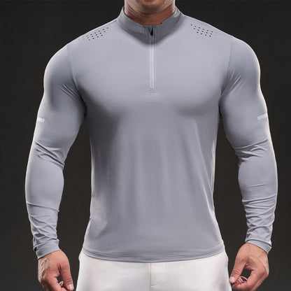 Men's Athletic Long Sleeve Shirt with Half Zipper Skorter