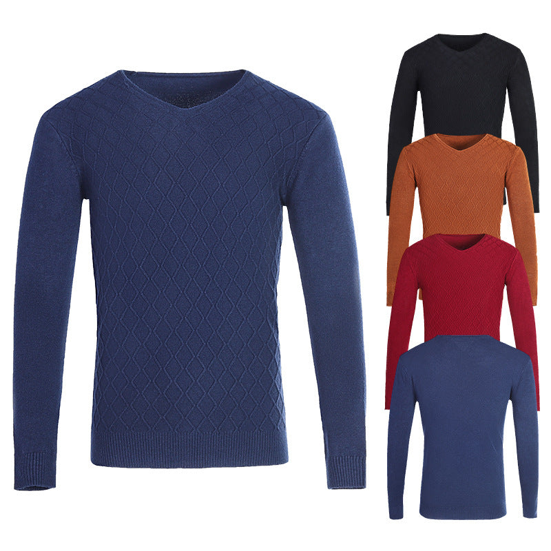 Men's V-neck sweater with textured pattern Skorter