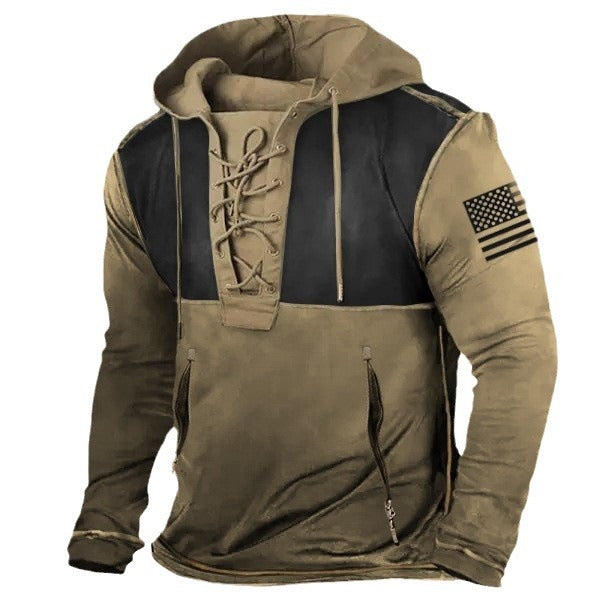 Men's hoodie with trendy lacing detail and American flag motif Skorter