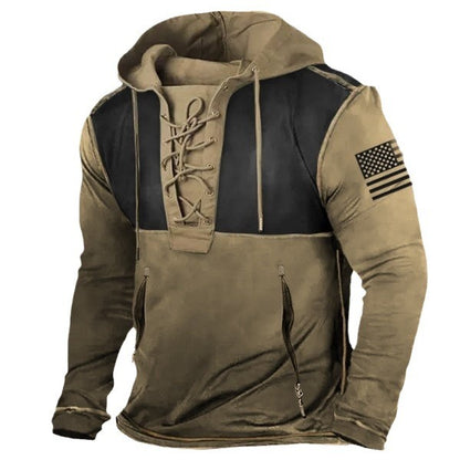 Men's hoodie with trendy lacing detail and American flag motif Skorter