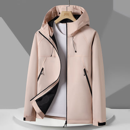 Andningsbar väderjacka med justerbar huva för män, skorter