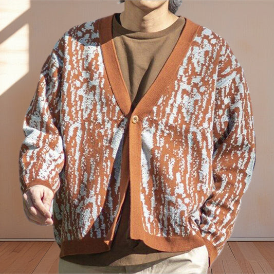 Men's stylish knit cardigan with stylish pattern and V-neck Skorter