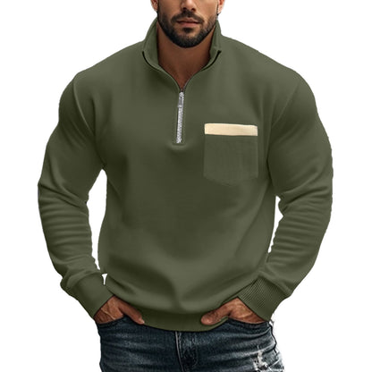 Men's sporty pullover with half zipper and contrast chest pocket Skorter