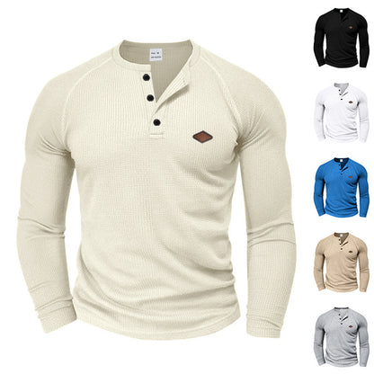 Men's Long Sleeve Shirt with Textured Fabric and Fashionable Button Details Skorter