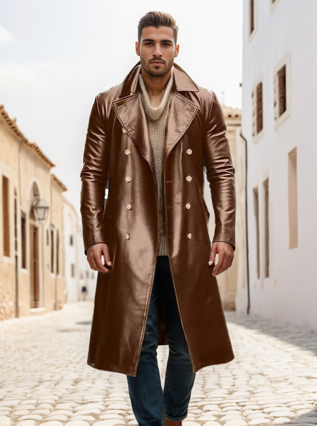 Men Elegant and Timeless Trench Coat with Double Button Placket Skorter
