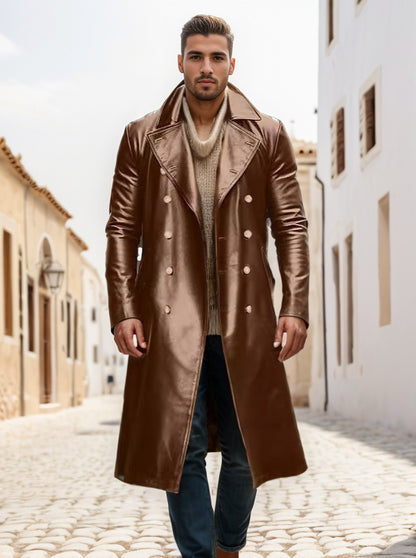 Men Elegant and Timeless Trench Coat with Double Button Placket Skorter