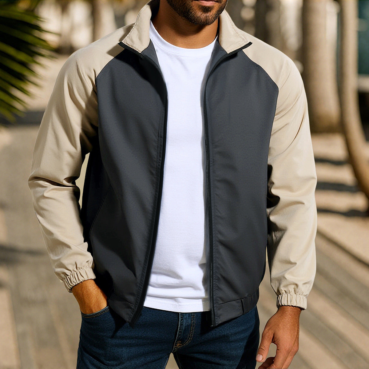 Men's sporty transitional jacket made of tear-resistant material and elastic cuffs Skorter