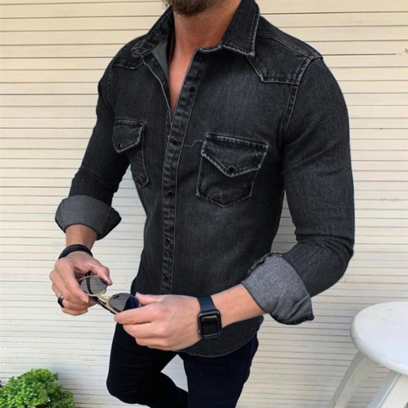 Men's Denim Shirt with Modern Cut and Practical Breast Pockets Skorter