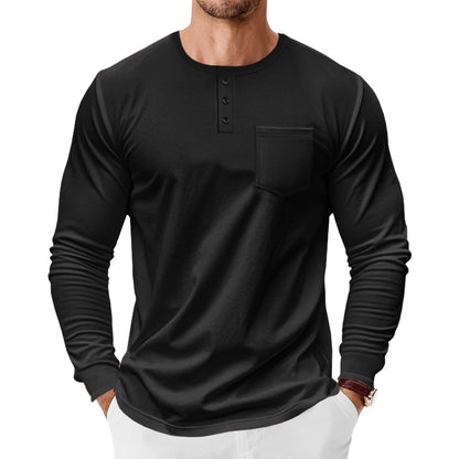 Men's long-sleeve shirt with fashionable Henley neckline and practical breast pocket Skorter