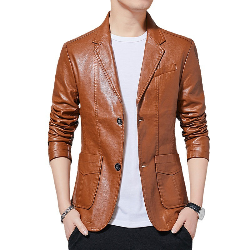 Men's fashionable faux leather jacket with practical cut and stylish details Skorter