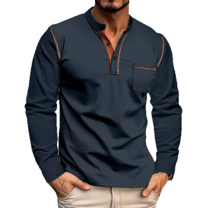 Men's casual long-sleeve blouse with innovative button closure and trendy fabric mix Skorter