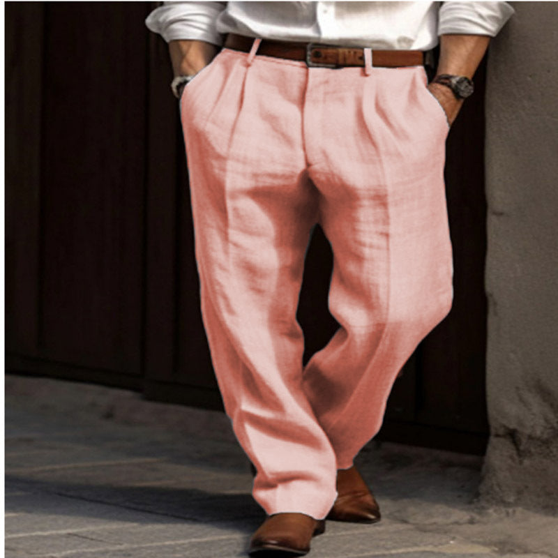 Men's elegant linen trousers with a slim fit and two practical side pockets Skorter