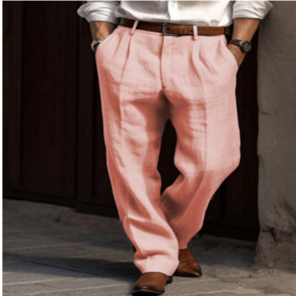 Men's elegant linen trousers with a slim fit and two practical side pockets Skorter