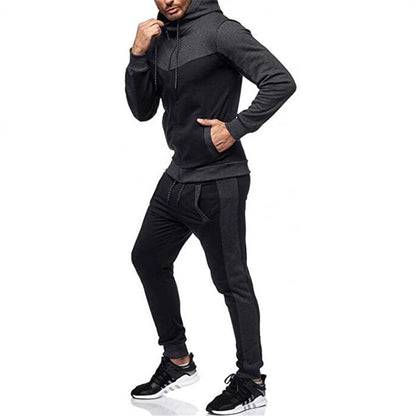 Men's sporty tracksuit set with hood and stylish contrast seams Skorter